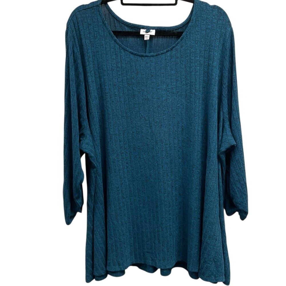 Avenue‎ Women's Size 30/32 Teal Blue Knit Tunic Boatneck Top 3/4 Sleeve